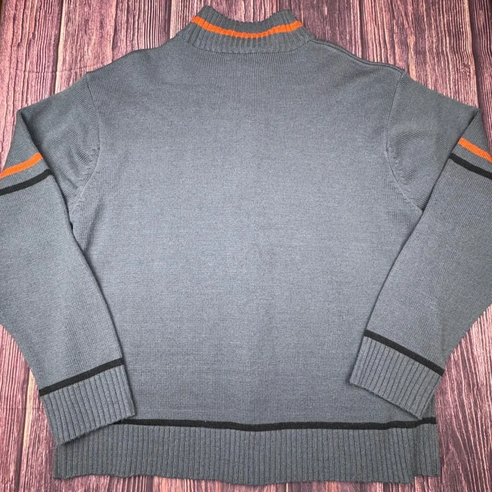 Whispering Smith Full Zip XL Acrylic Blue Orange Stripe Mock Neck Knit Sweater